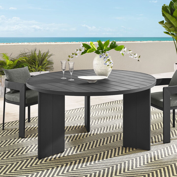 Modway Tahoe Round Outdoor Patio Aluminum Dining Table in Gray