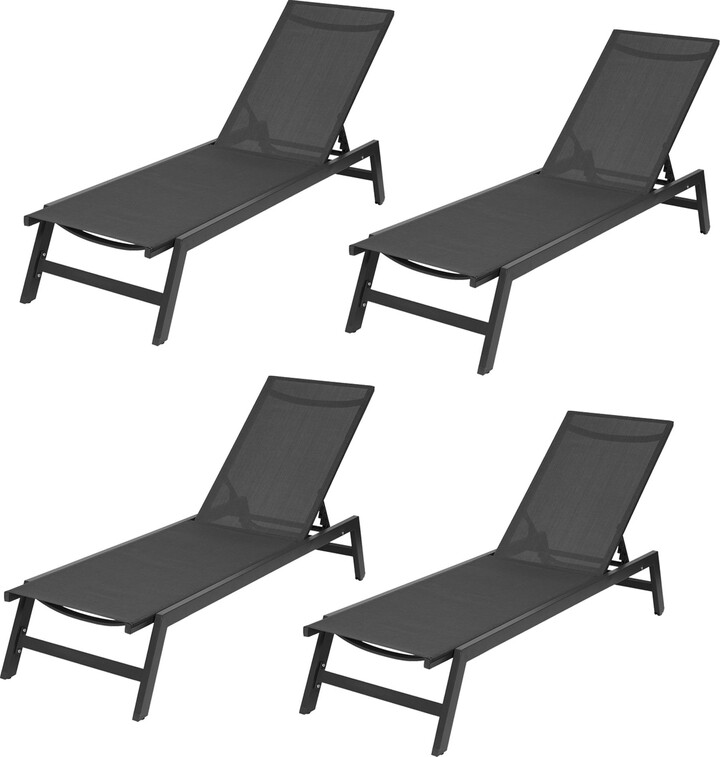 EDWINRAYLLC Patio Lounger Recliner Chair, Outdoor Adjustable Back Chaise Powder Coated Aluminum
