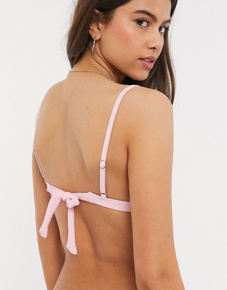 Topshop crinkle bikini top in pale pink