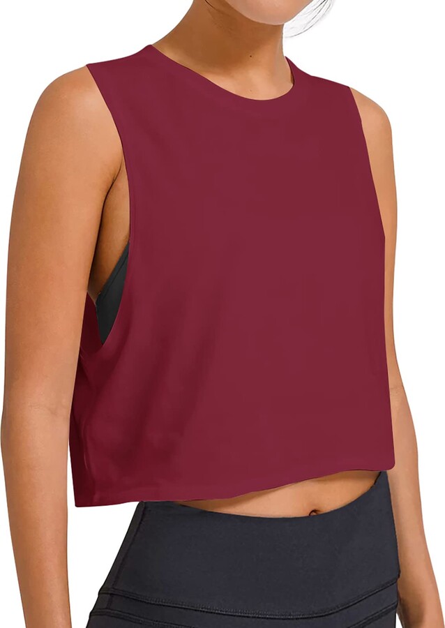 LASLULU Womens Crop Top Sleeveless Sport Shirts Flowy Crop Casual Tunic Tops  Athletic Muscle Tank Running Yoga Tank Top for Teen Girls(Burgundy Medium)  - ShopStyle