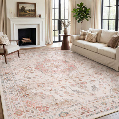 Red Barrel Studio Soft Vintage Floral Washable Area Rug With Non-Slip Backing For Living Rooms And Bedrooms
