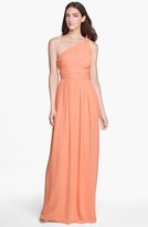 Thumbnail for your product : Donna Morgan 'Rachel' Ruched One-Shoulder Chiffon Gown (Regular & Plus)