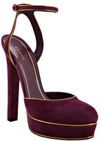 Thumbnail for your product : Gucci grape glam suede 'Huston' ankle strap platforms