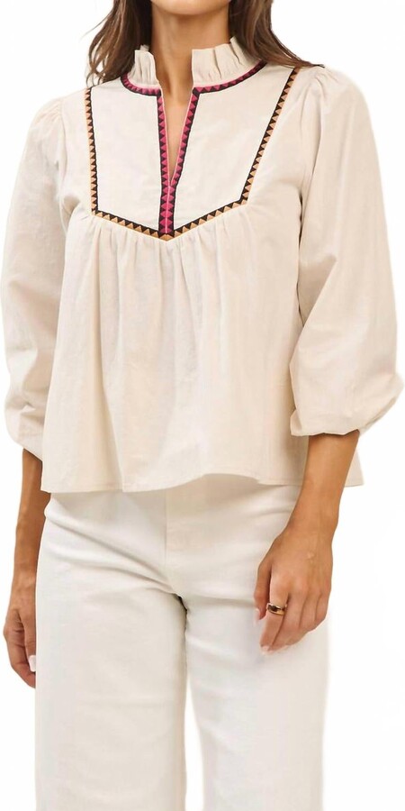 ABLE Sophia Embroidered Top In Ecru