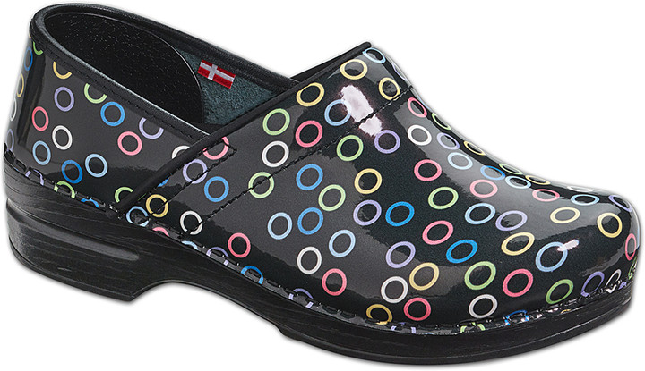 sanita black patent clogs