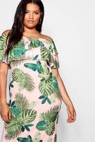 Thumbnail for your product : boohoo Plus Palm Print Off Shoulder Maxi Dress