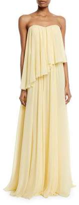 Badgley Mischka Asymmetric Strapless Popover Gown