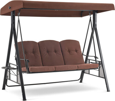 Arlmont & Co. Kosumo 3 Seat Outdoor Porch Swing Chair with Adjutable Canopy