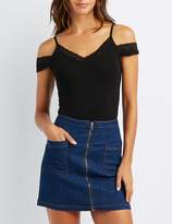 Thumbnail for your product : Charlotte Russe Lace-Trim Cold Shoulder Top