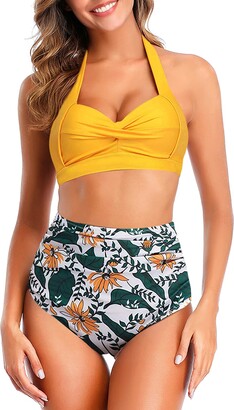 Jodimitty High Waisted Bikini Sets for Women Halter Two Piece Swimsuits Push  Up Ruched Tummy Control Bathing Suit - ShopStyle