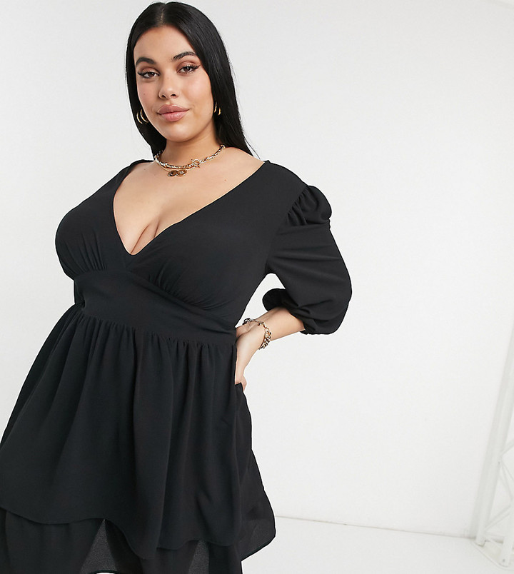 ASOS Curve ASOS DESIGN Curve plunge tiered double layer mini dress