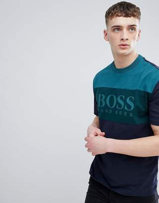 BOSS T-Bold Large Logo Cut & Sew T-Shirt In Navy/Green