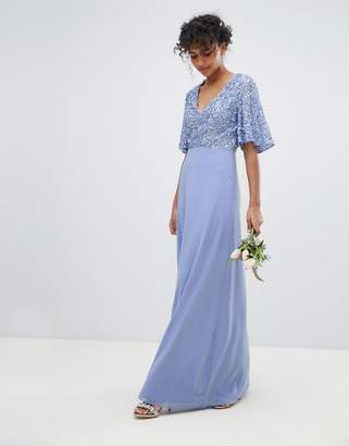 Maya Sequin Top Maxi Bridesmaid Dress With Flutter Sleeve Detail