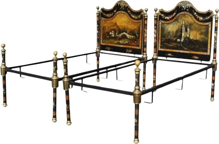 1stDibs English Victorian Papier Mache Mother Of Pearl Inlay Twin Bed Frames - A Pair