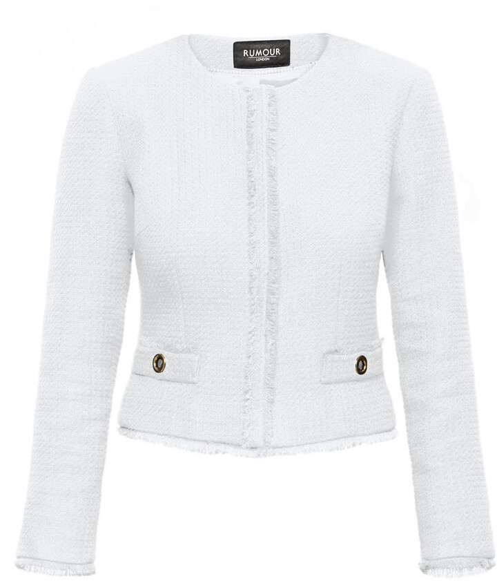 Rumour London - Gabrielle Cream Tweed Jacket with Fringing Detail ...