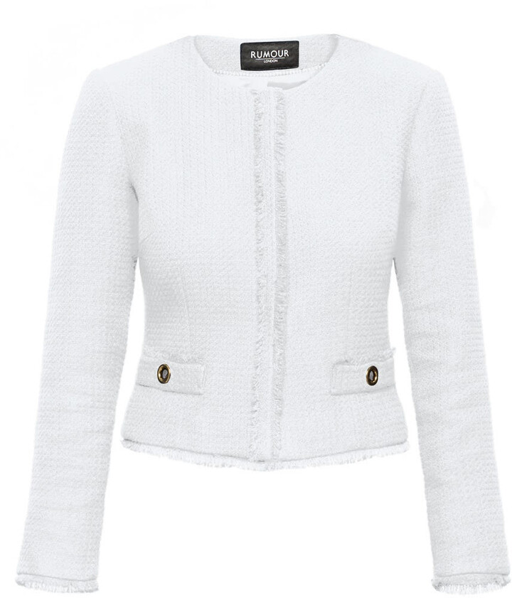Rumour London Gabrielle Cream Tweed Jacket with Fringing Detail ShopStyle