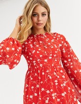 Thumbnail for your product : ASOS DESIGN tiered long sleeve smock maxi dress in floral print