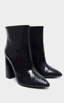 Thumbnail for your product : PrettyLittleThing Black Croc Wide Fit Block Heel High Ankle Boot