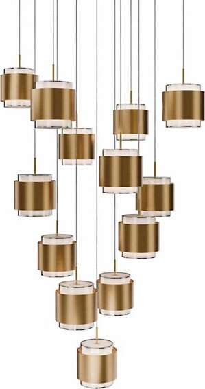 dweLED Banded LED Square Multi-Light Pendant Light in Brass, Size: 13 light