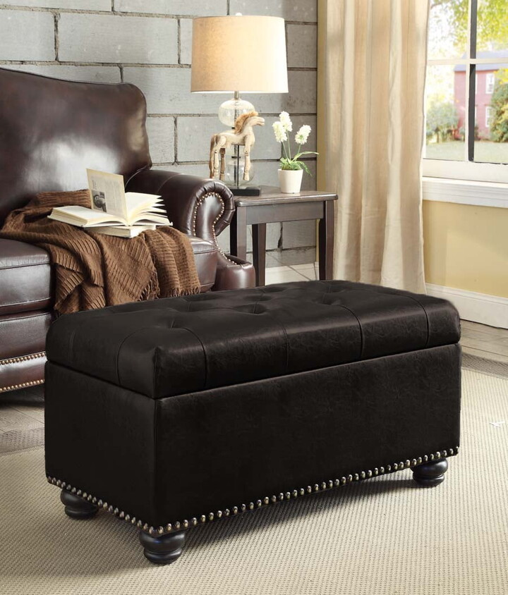 Convenience Concepts Designs4Comfort No Tools 7th Avenue Storage Ottoman, Espresso Faux Leather