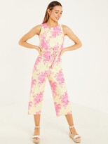Thumbnail for your product : Quiz Ity Floral Sleeveless High Neck Tie Waist Culotte Jumpsuit - Yellow
