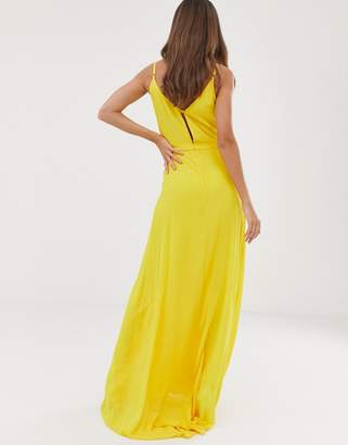 TFNC cami wrap maxi dress with fishtail in yellow