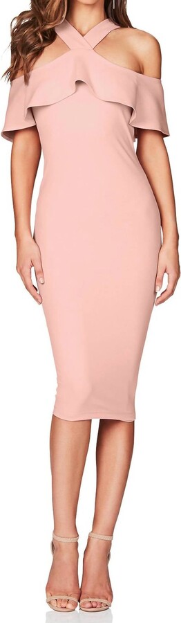 Nookie Hermosa Cut-Out Shoulder Crepe Midi Dress In Blush