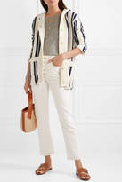 Thumbnail for your product : Tory Burch Hooded Fringed Striped Linen And Wool-blend Cardigan