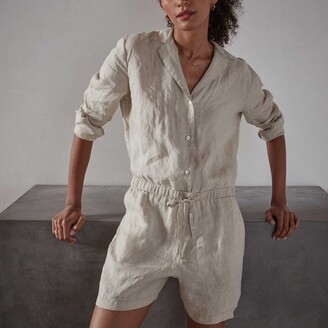 James Perse Long Sleeve Linen Shirt Romper - ShopStyle