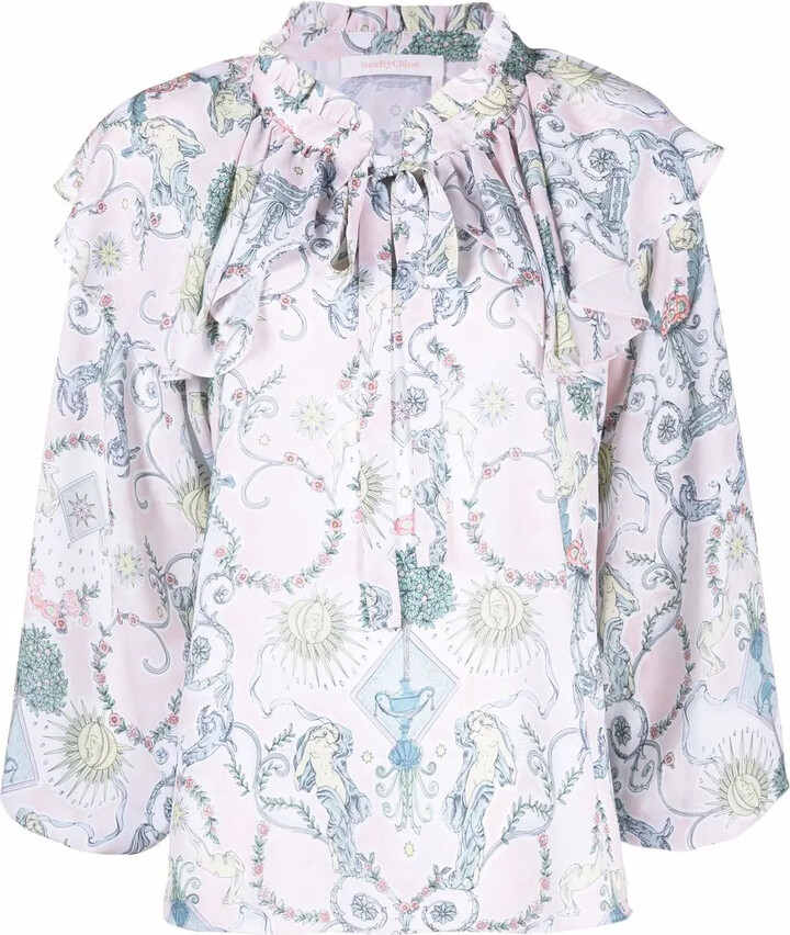 See by Chloe Baroque-Print Ruffled Blouse