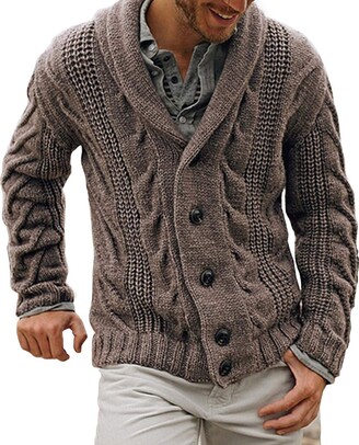 CURT SHARIAH Men Cardigan Jacket Shawl Collar Cable Knit Chunky Knitted  Jacket V Neck Buttoned Knitwear Overcoat - ShopStyle