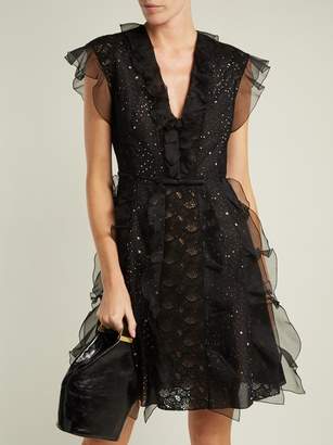 Giambattista Valli Ruffled Lace Panelled Silk Dress - Womens - Black