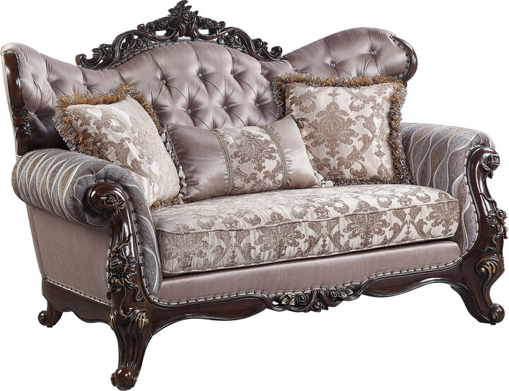 Acme Benbek Loveseat with 3 Pillows in Taupe and Antique Oak ShopStyle