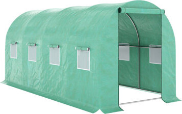 Taroo Clocks Outsunny 15' X 7' X 6.5' Walk-In Tunnel Hoop Greenhouse, Green House With Polyethylene PE Cover, Steel Frame, Roll-Up Zipper Door & Windows For Flower
