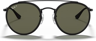 Ray-Ban Polarized Sunglasses , RB3647N Round Double Bridge - BLACK/GREEN POLAR