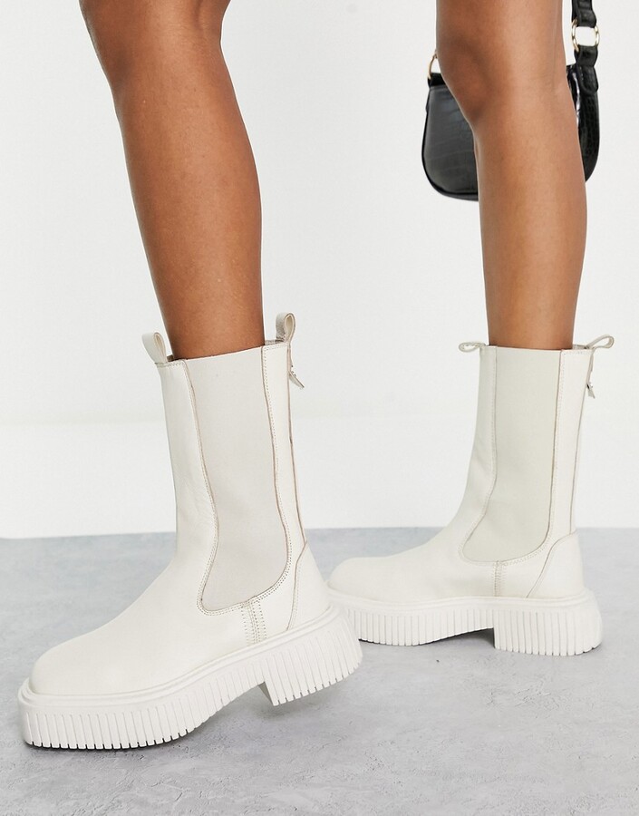 ASRA Connie calf length chelsea boots in cream leather ShopStyle