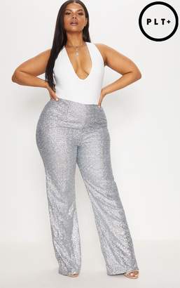 PrettyLittleThing Plus Silver Sequin Flares