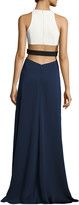 Thumbnail for your product : Halston Sleeveless High-Neck Colorblocked Gown w/ Cutouts