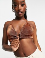 Thumbnail for your product : AsYou ring detail tie halter top in metallic bronze
