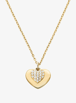 Michael Kors Precious Metal-Plated Sterling Silver Pavé Heart Necklace