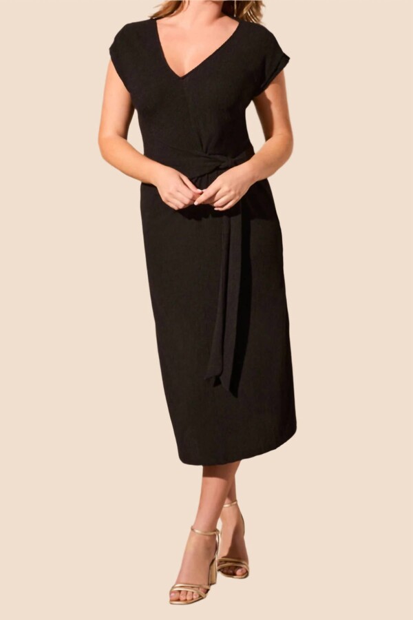 Textured Faux Wrap Dress In Black