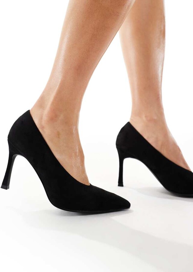 Schuh Shy high vamp heeled pumps in velvet black