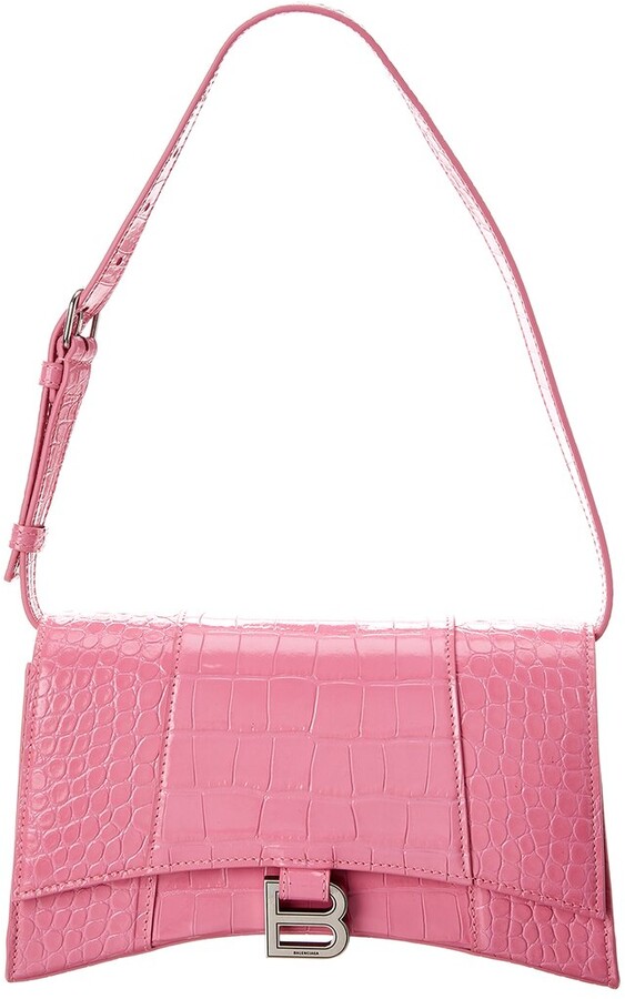 Balenciaga Hourglass Sling CrocEmbossed Leather Shoulder Bag ShopStyle