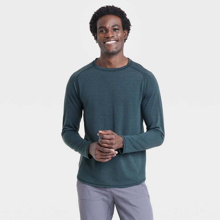 Men's Merino Wool Long Sleeve Athletic Top - All in Motion™ Heathered Dark  Blue S - ShopStyle