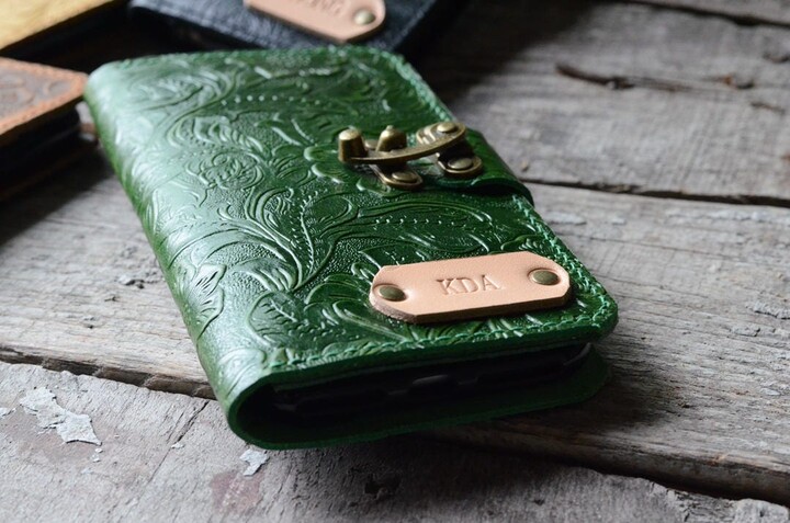 Genuine Leather Wallet Iphone 13 Pro Max/Pro Mini 14 Case Wristlet Green