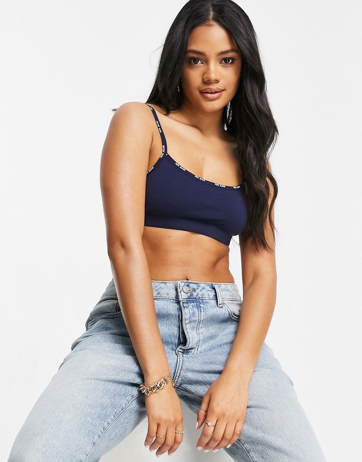 Pepe Jeans tonia crop top bra in navy - ShopStyle