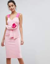 Thumbnail for your product : ASOS Design Fluro Two Tone Pink Origami Bow Midi Bodycon Dress