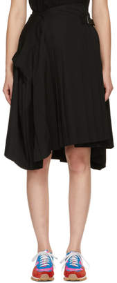 Comme des Garcons Black Wool Pleated Asymmetric Belt Skirt