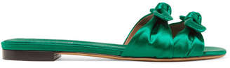 Tabitha Simmons Cleo Bow-embellished Satin Slides - Emerald
