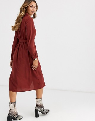 Vero Moda midi shirt dress with fabric covered belt in brown